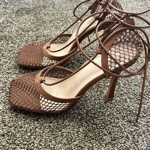 Elegant Brown Lace-Up Heels